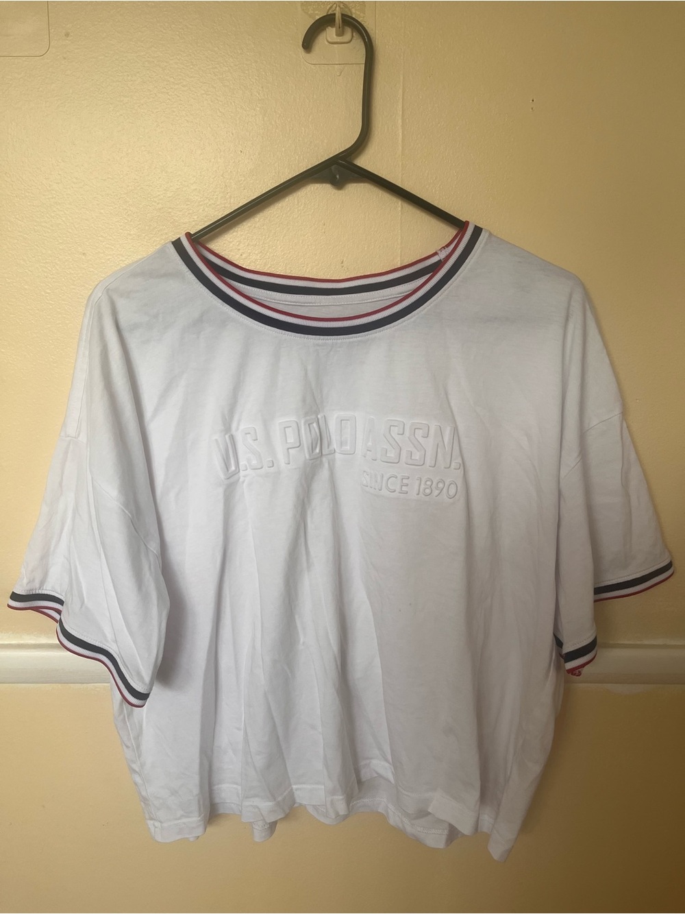 U.S. Polo Assn. White Short-Sleeve Ringer Tee with Stripe Trim